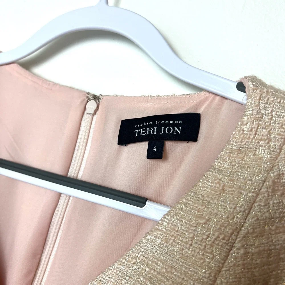 Rickie Freeman Teri Jon Metallic Pink Gold Dress Lace‎ Party Cocktail Sheath 4